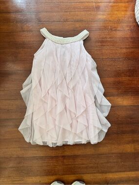 Girls - Biscotti Pale Pink Pearl-Trim Ruffled Formal Dress